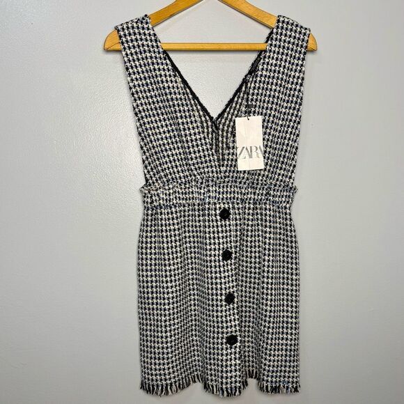 NEW Zara Houndstooth Mini White Black Blue | M - Picture 2 of 5